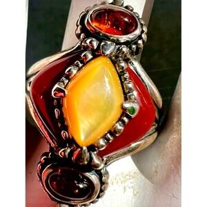 Carolyn Pollack Relios Sterling Multi Stone Carnelian MOP Amber Ring